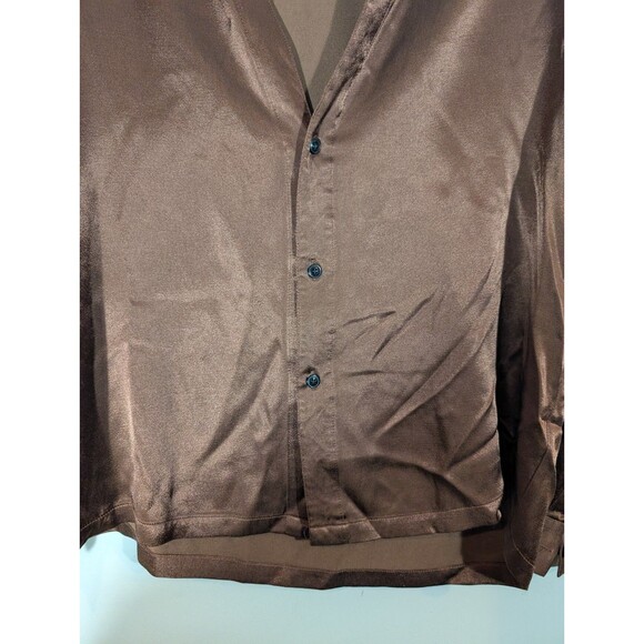 Asos Womens Brown Satin Midweight Notch Collar Button Up Shirt Sz M Capsule Luxe - Picture 4 of 8